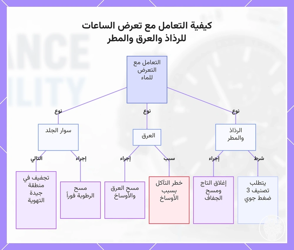 كيفية التعامل مع تعرض الساعات للرذاذ والعرق والمطر