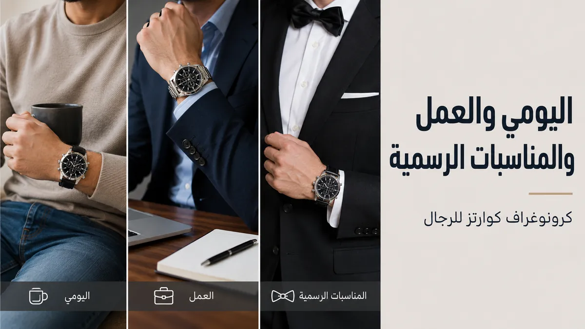 ساعات كرونوغراف كوارتز للرجال منسقة للاستخدام اليومي ولباس المكتب والإطلالات الرسمية