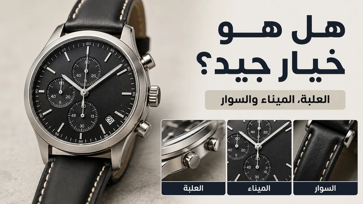 ساعة كرونوغراف كوارتز للرجال تظهر تفاصيل جودة مثل العلبة والميناء والسوار