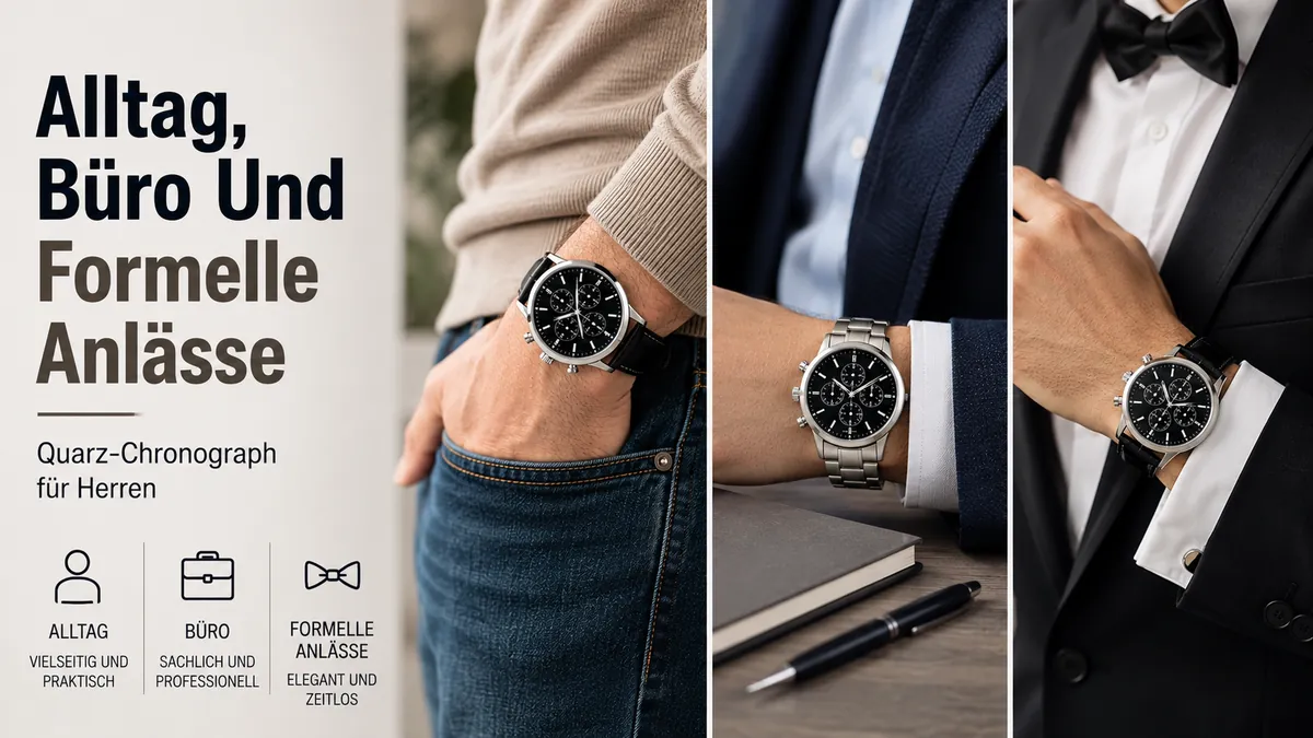 Quarz-Chronographen für Herren gestylt für Alltag, Büro und formelle Outfits