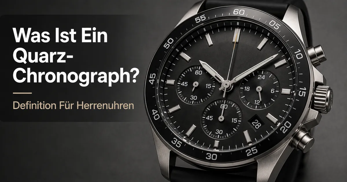 Nahansicht des Zifferblatts eines Quarz-Chronographen für Herren mit sichtbaren Totalisatoren und Drückern