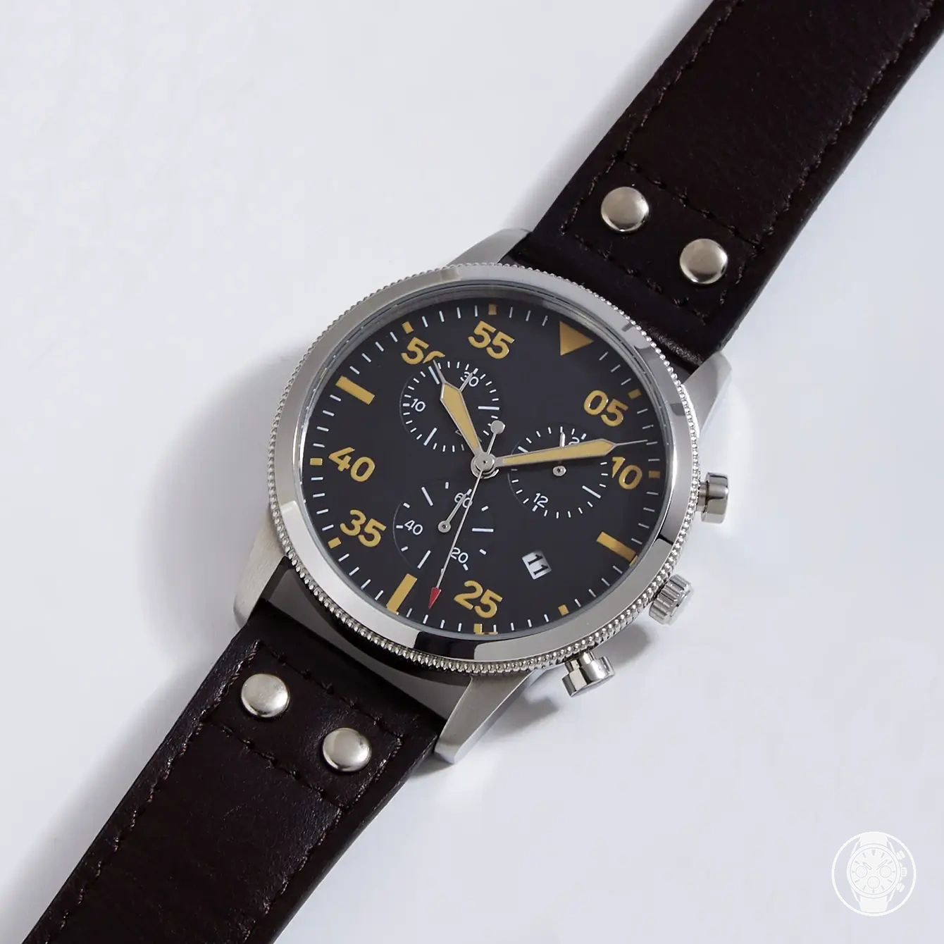 42-mm-Piloten-Quarz-Chronograph für Herren mit Stoppuhr und 24-Stunden-Funktion