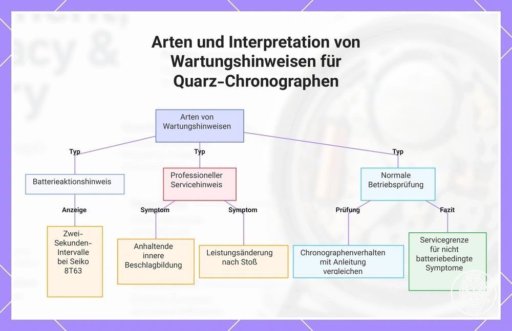 Arten und Interpretation von Wartungshinweisen für Quarz-Chronographen
