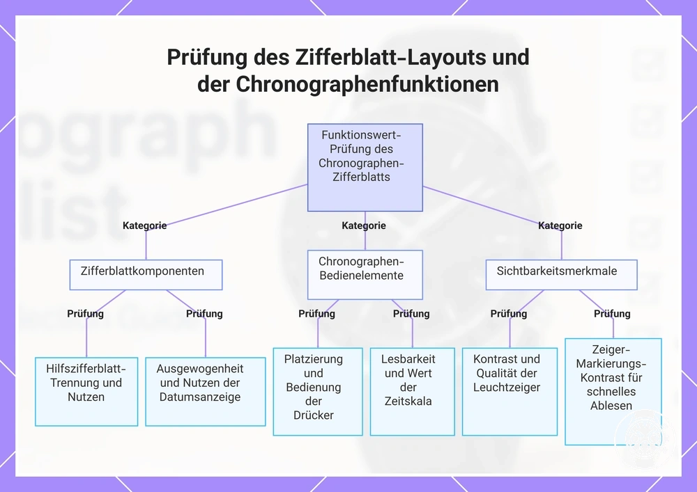 Prüfung des Zifferblatt-Layouts und der Chronographenfunktionen