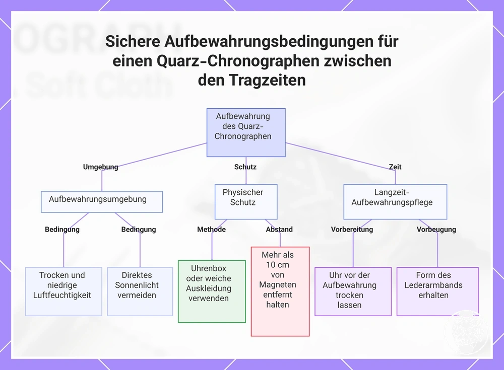 Sichere Aufbewahrungsbedingungen für einen Quarz-Chronographen zwischen den Tragzeiten