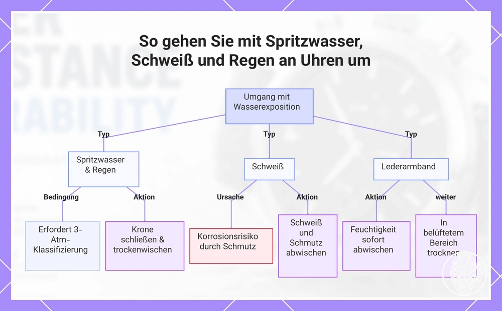 So gehen Sie mit Spritzwasser, Schweiß und Regen an Uhren um