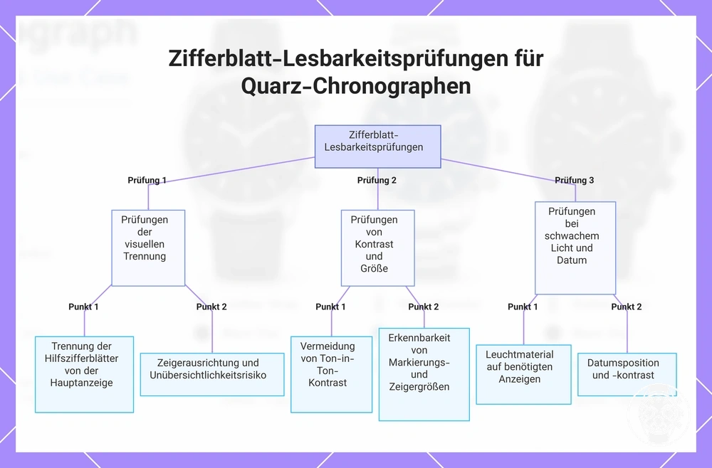 Zifferblatt-Lesbarkeitsprüfungen für Quarz-Chronographen