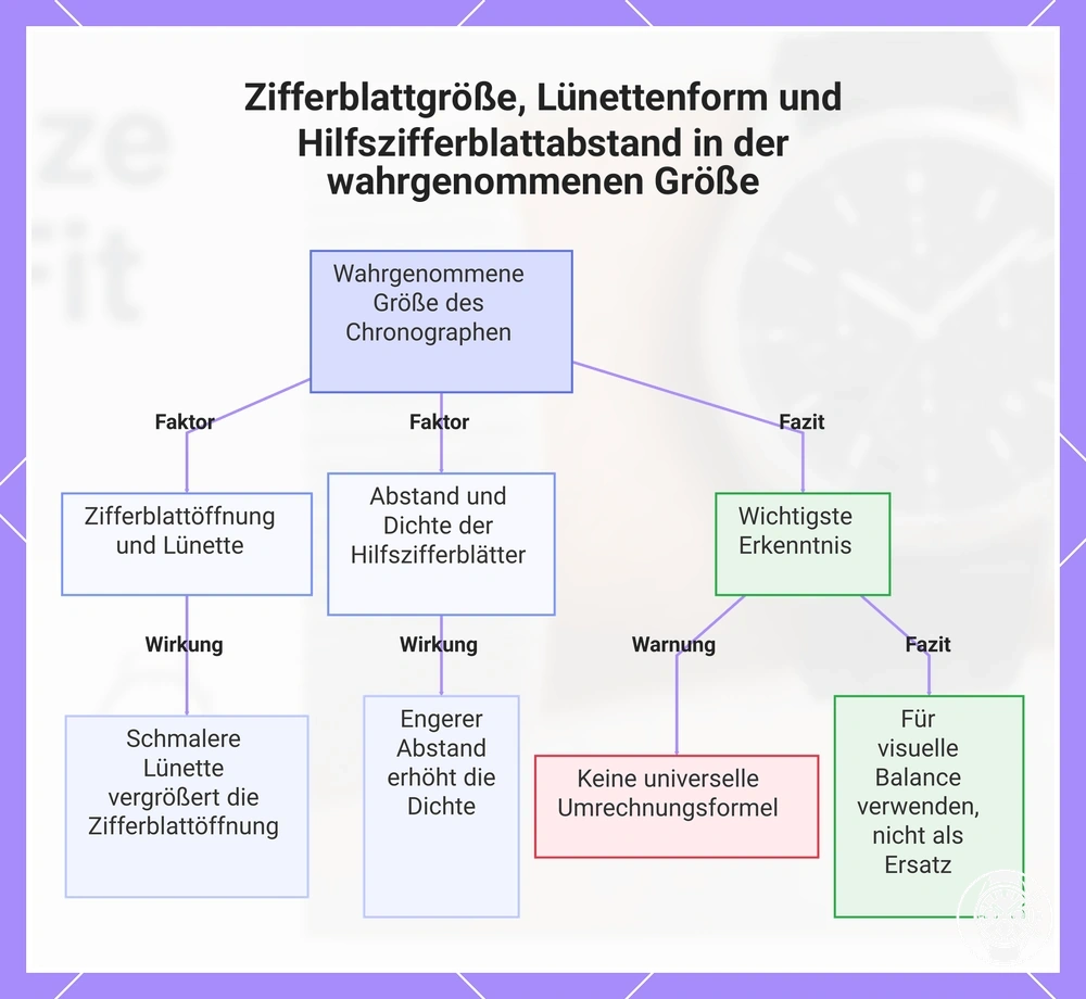 Zifferblattgröße, Lünettenform und Hilfszifferblattabstand in der wahrgenommenen Größe