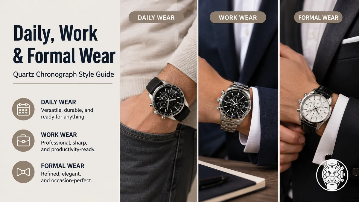 Men’s quartz chronograph watches styled for daily wear, office wear, and formal outfits