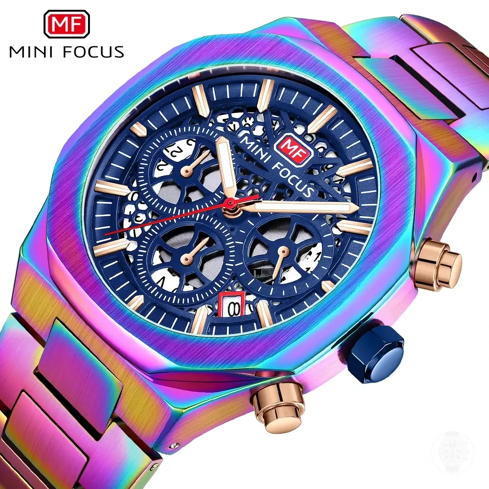 Men's stainless steel quartz chronograph business sport wristwatch with luminous hands and auto date