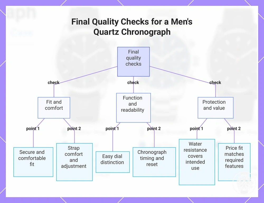 Final Quality Checks for a Men's Quartz Chronograph