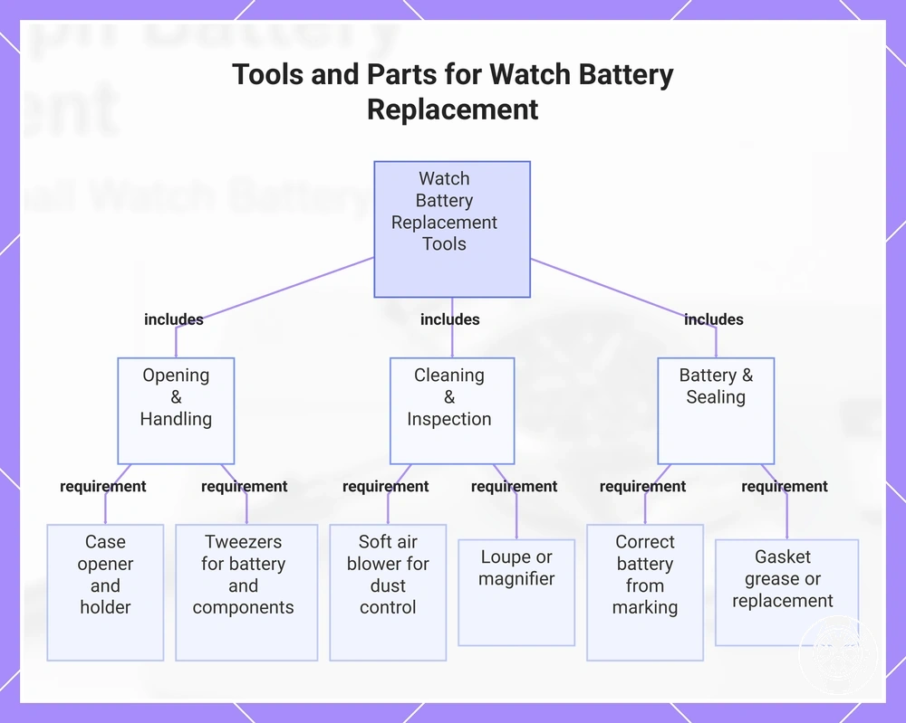 Tools and Parts for Watch Battery Replacement