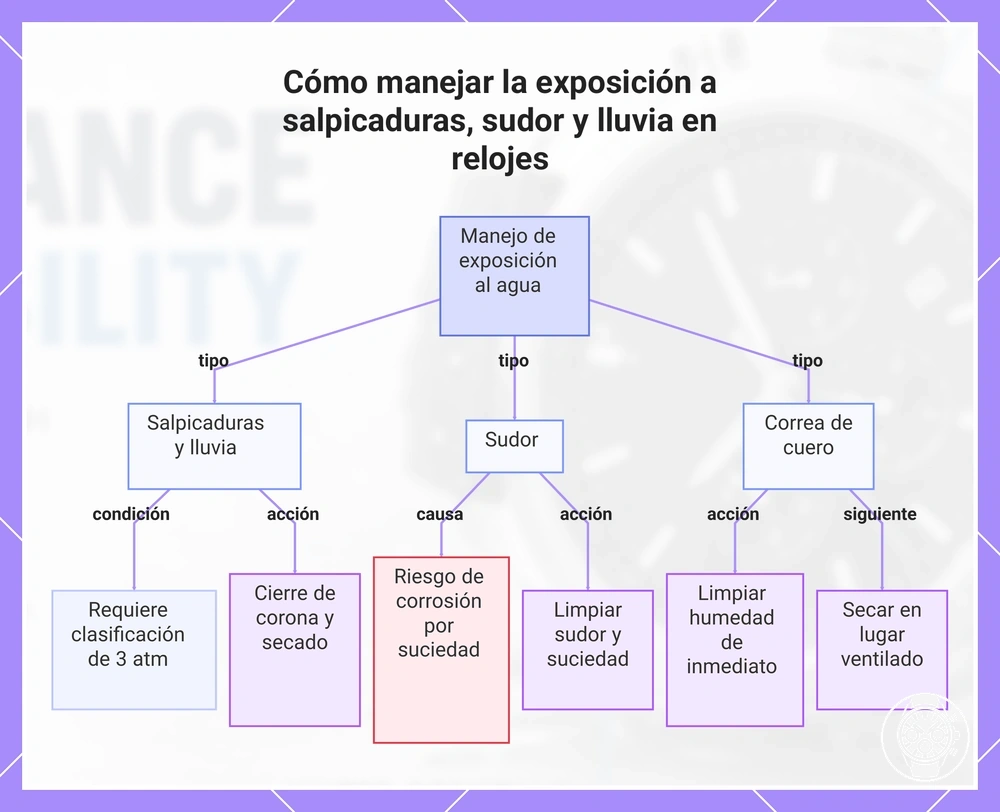 Cómo manejar la exposición a salpicaduras, sudor y lluvia en relojes