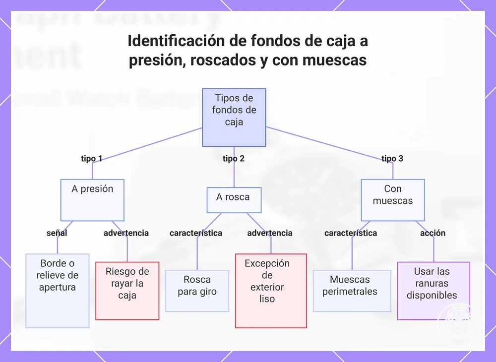 Identificación de fondos de caja a presión, roscados y con muescas