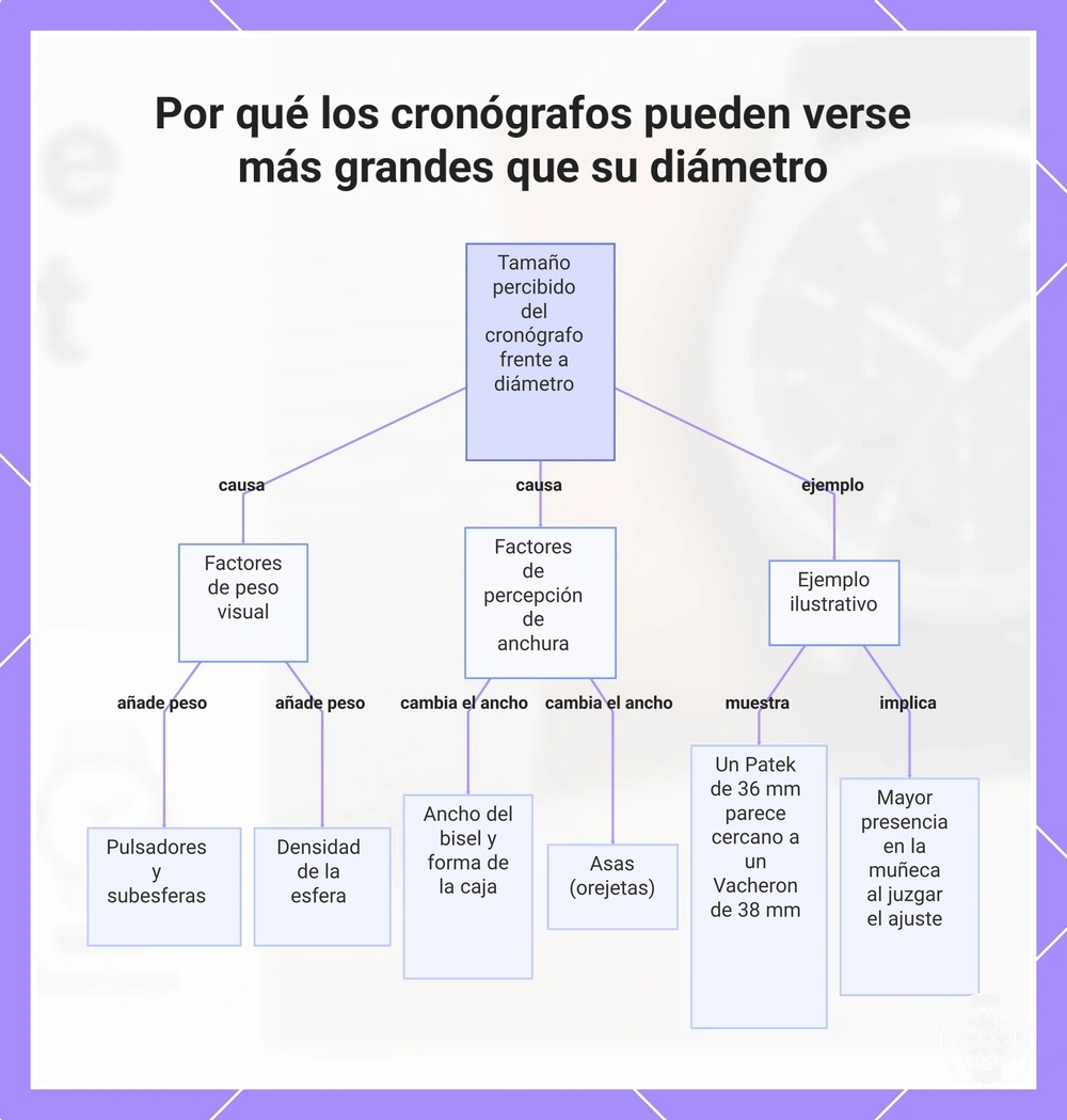 Por qué los cronógrafos pueden verse más grandes que su diámetro