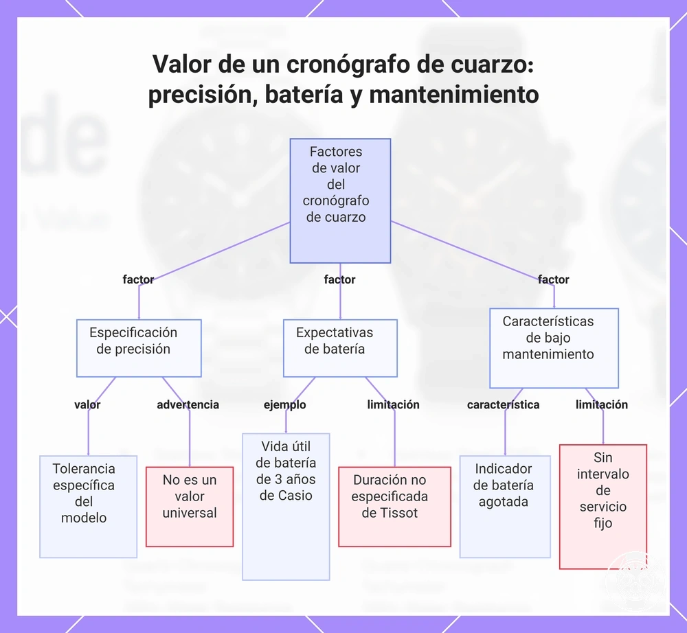 Valor de un cronógrafo de cuarzo: precisión, batería y mantenimiento
