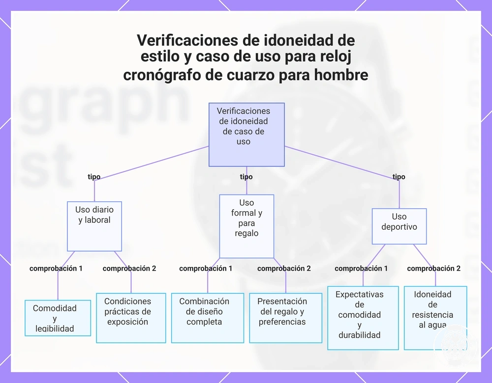 Verificaciones de idoneidad de estilo y caso de uso para reloj cronógrafo de cuarzo para hombre