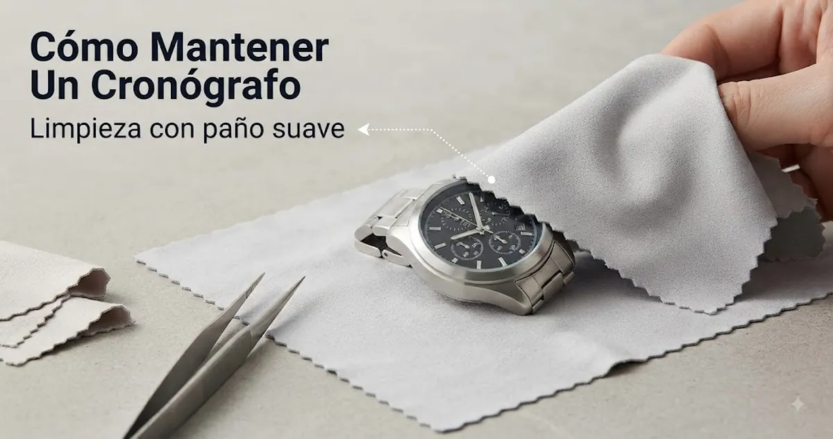 Reloj cronógrafo de cuarzo para hombre limpiado con un paño suave para mantenimiento habitual