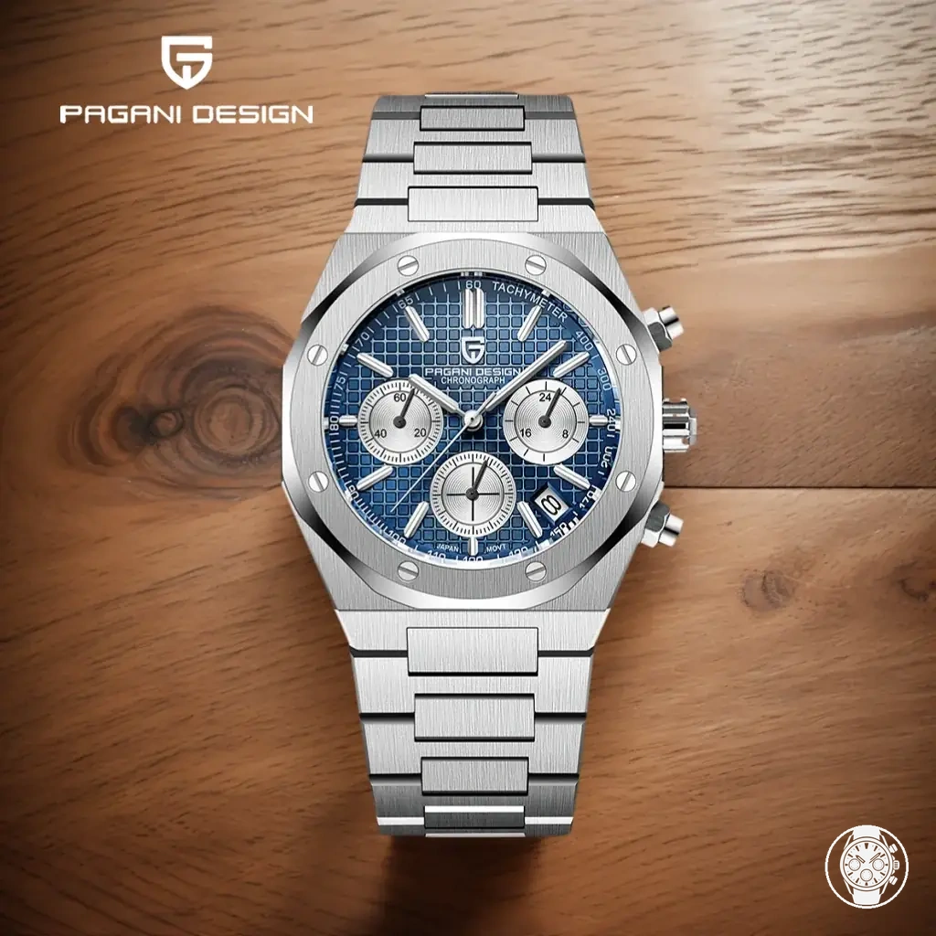 Montre chronographe sport à quartz pour homme de 40 mm avec verre saphir, boîtier en acier inoxydable et étanchéité 20 bar