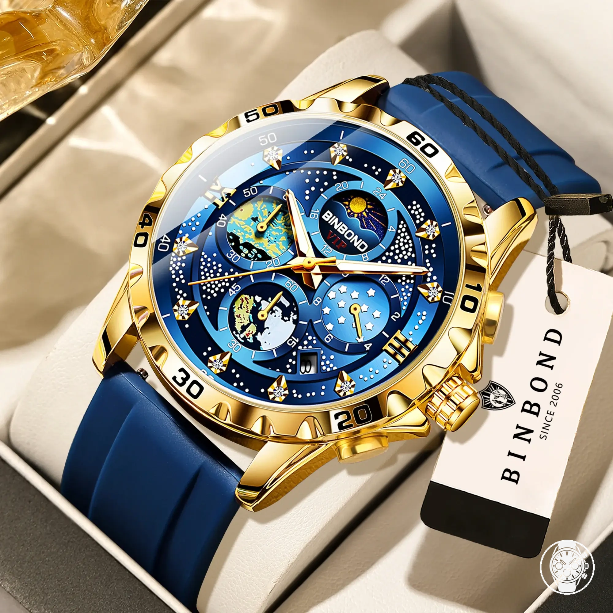 Montre chronographe à quartz pour homme avec affichage lumineux, boîtier étanche et date automatique