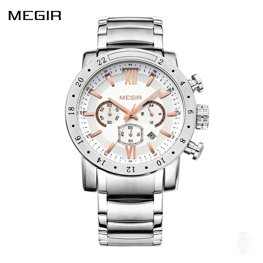 Montre business à quartz pour homme en acier inoxydable avec chronographe, date automatique, boîtier étanche et cadran lumineux