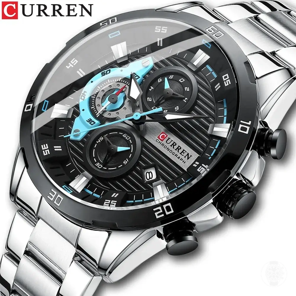 Montre chronographe pour homme en acier inoxydable avec cadran lumineux et design quartz casual