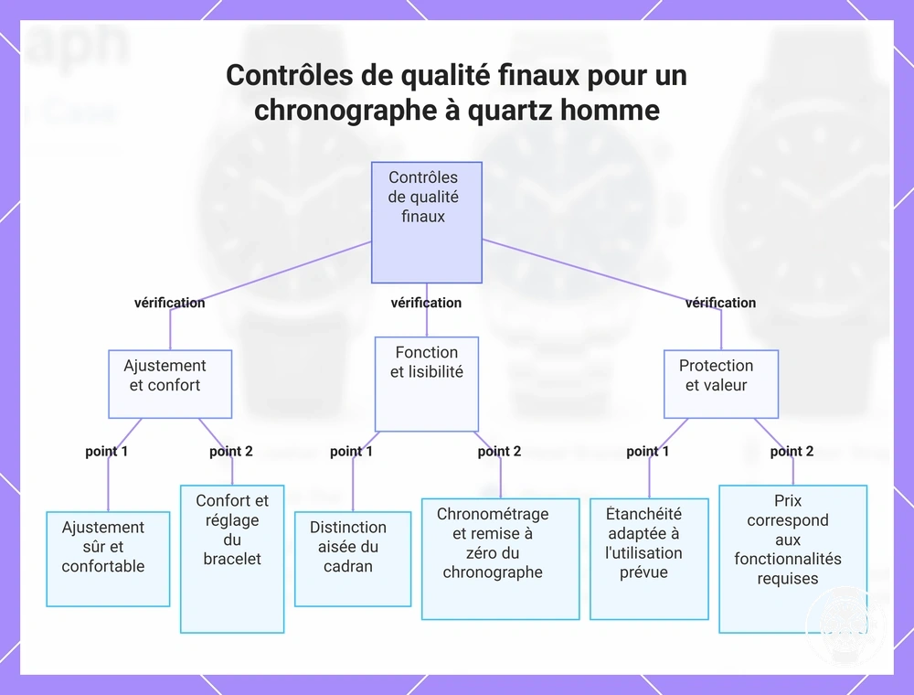 Contrôles de qualité finaux pour un chronographe à quartz homme