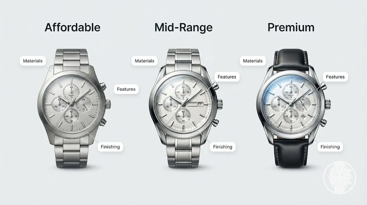 Montres chronographes à quartz pour homme comparées par fourchette de prix, matériaux et finition