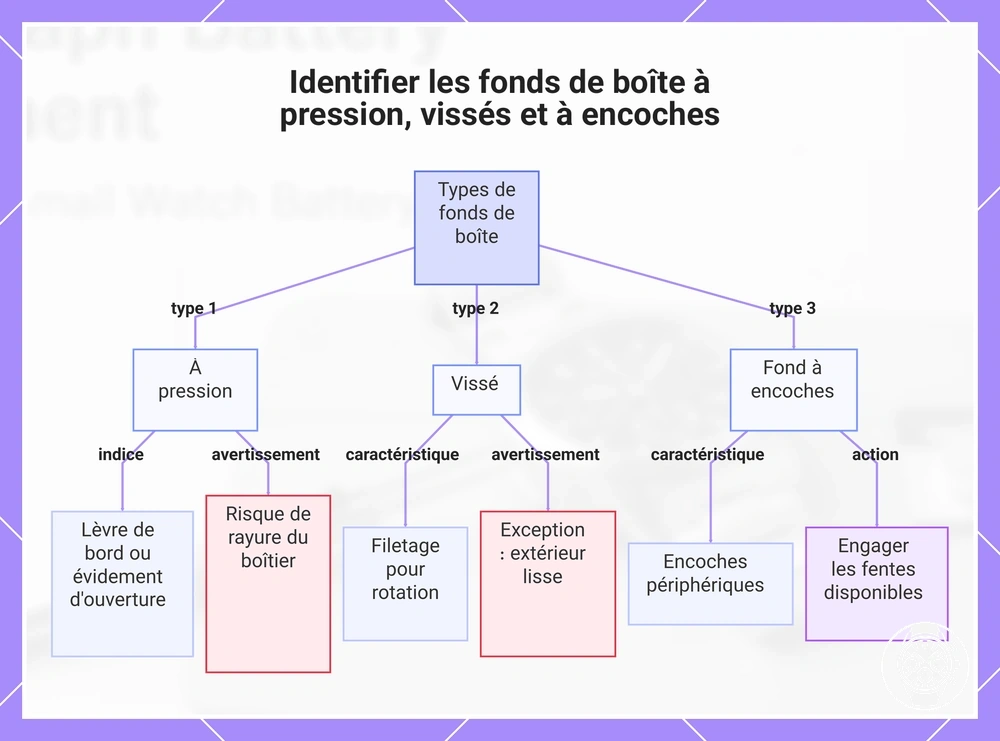 Identifier les fonds de boîte à pression, vissés et à encoches