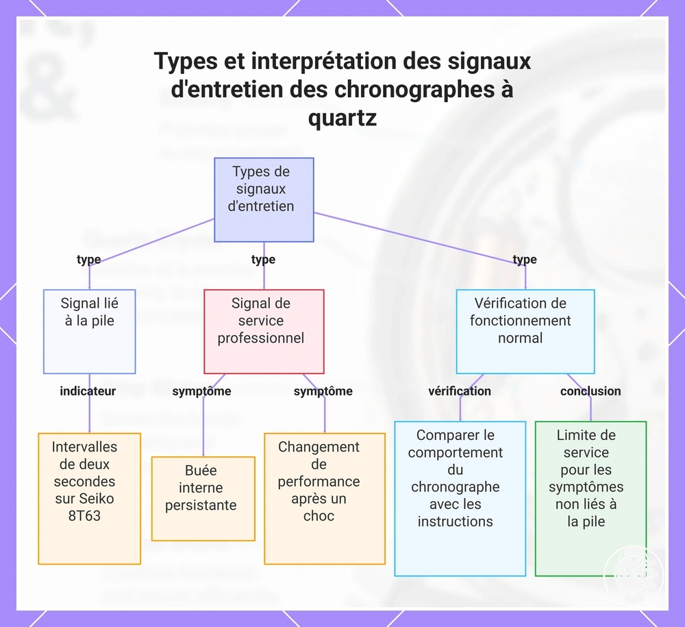Types et interprétation des signaux d'entretien des chronographes à quartz