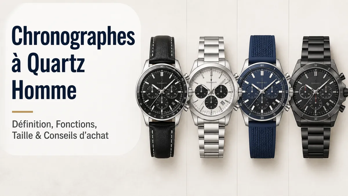 Sélection de montres chronographes à quartz pour homme avec différents cadrans, bracelets et styles de boîtier
