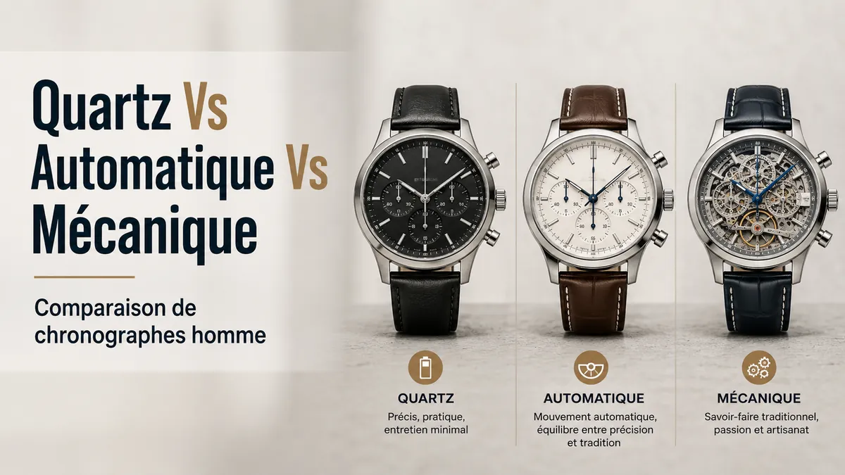 Montre chronographe à quartz pour homme comparée à des styles de chronographes automatiques et mécaniques