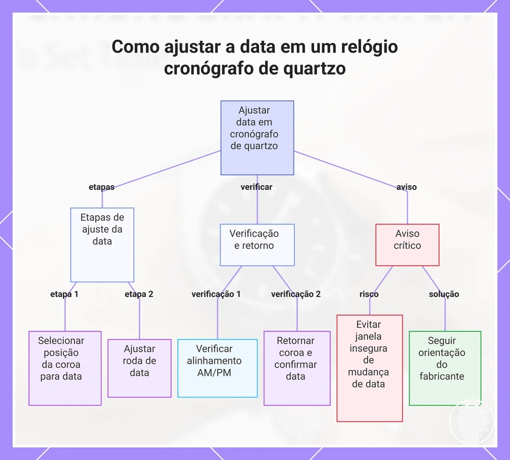 Como ajustar a data em um relógio cronógrafo de quartzo