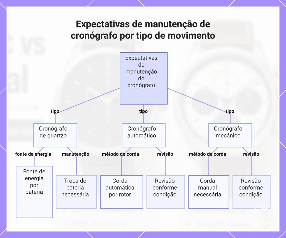 Expectativas de manutenção de cronógrafo por tipo de movimento