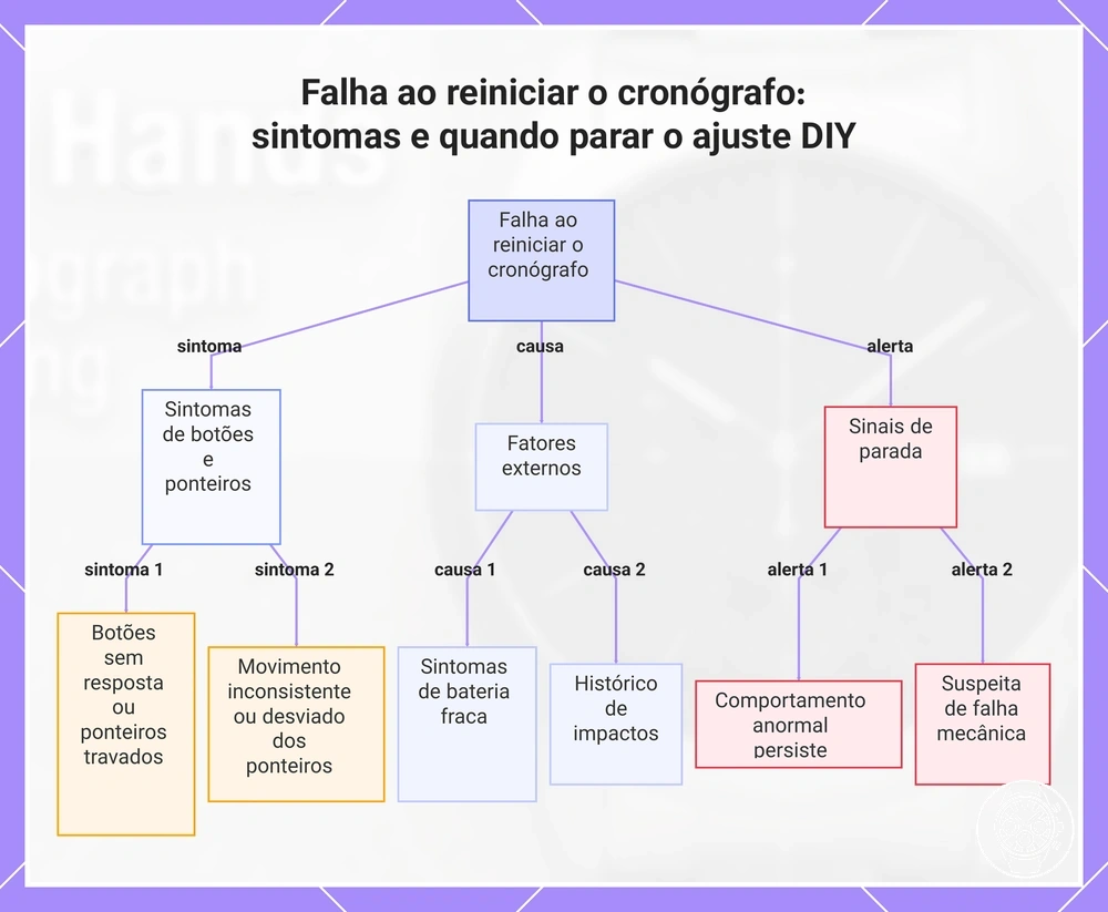 Falha ao reiniciar o cronógrafo: sintomas e quando parar o ajuste DIY