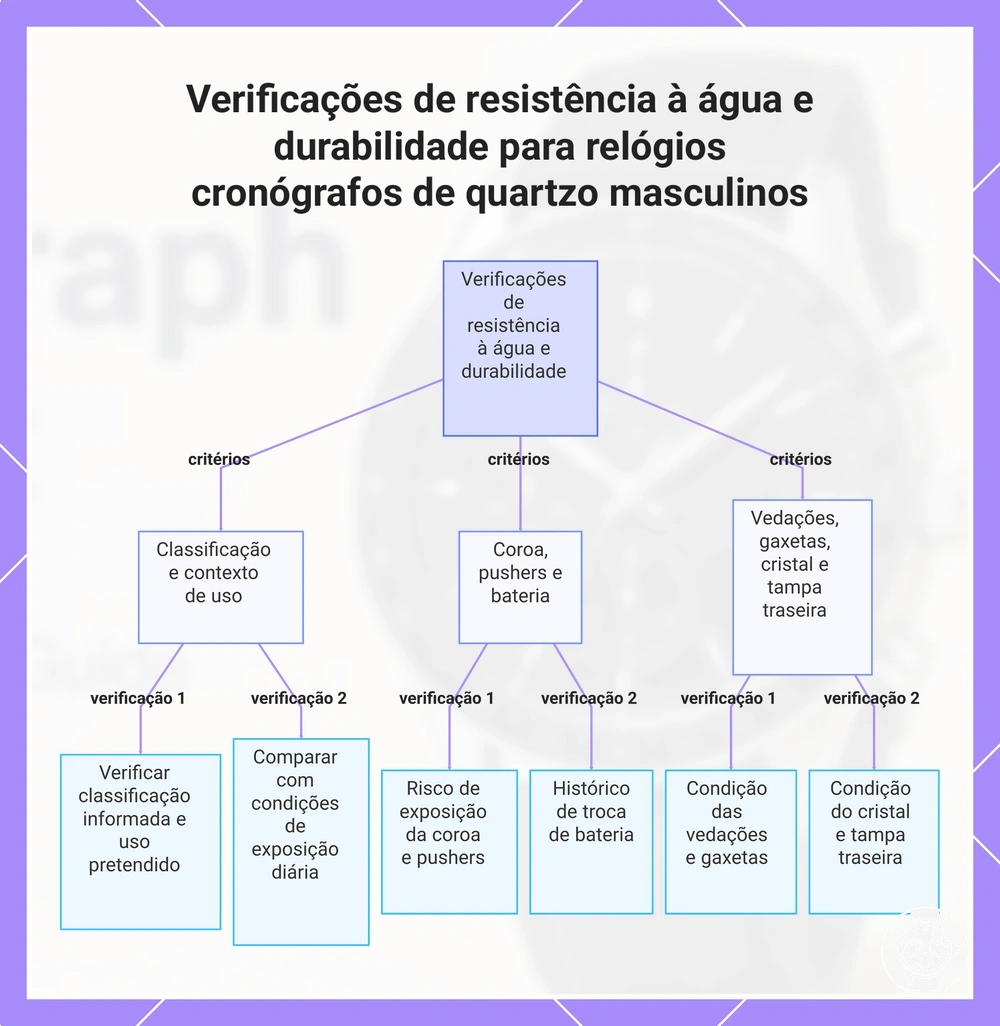 Verificações de resistência à água e durabilidade para relógios cronógrafos de quartzo masculinos