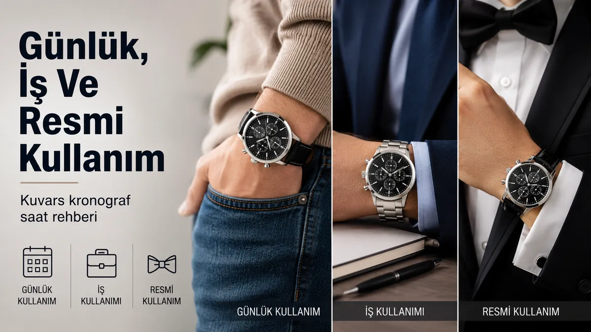 Günlük kullanım, ofis giyimi ve resmi kombinler için stil verilen erkek kuvars kronograf saatler