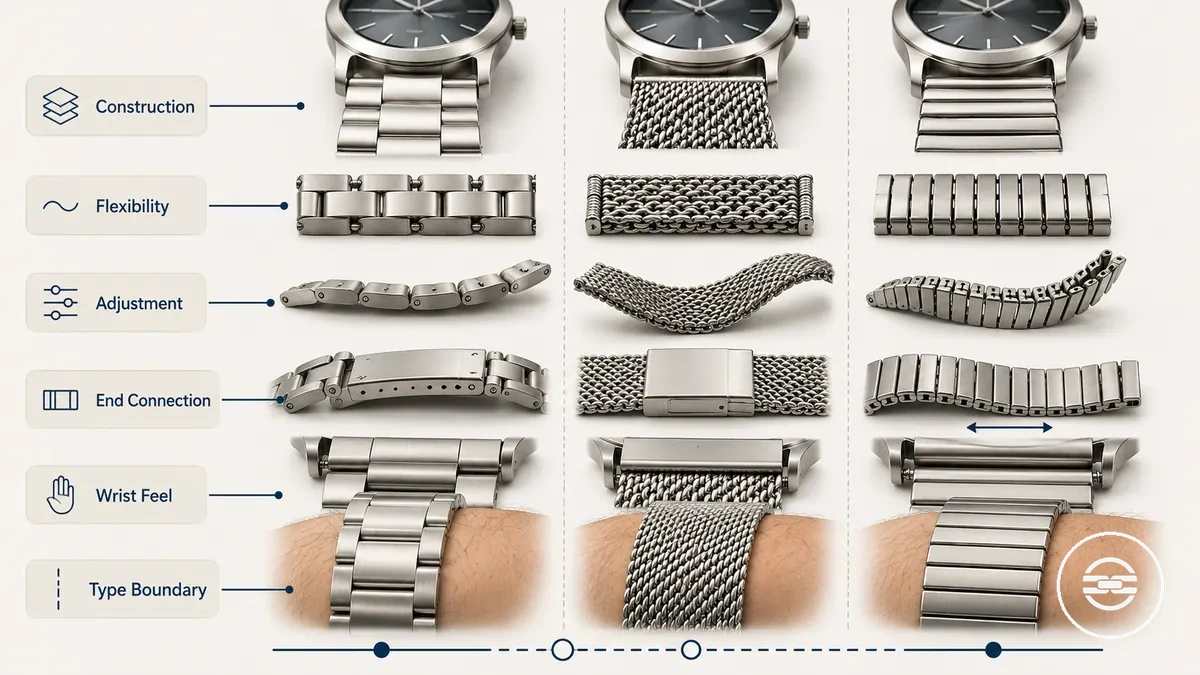 Kommentierter Vergleich der strukturellen Unterschiede zwischen Metallarmband-Typen