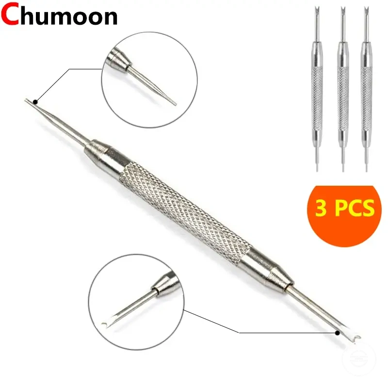 Three piece metal watch band repair tool set with spring bar remover