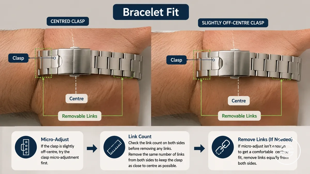Fit checks before removing links from a metal watch band