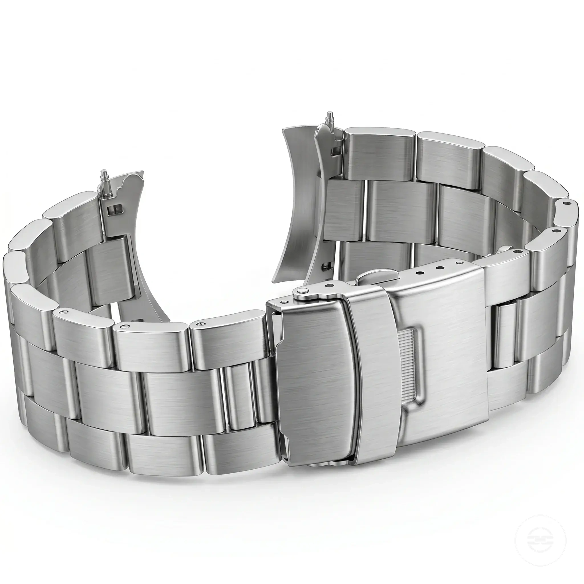 Bracelet de montre métallique brossé en acier inoxydable avec embouts courbés en argent et noir