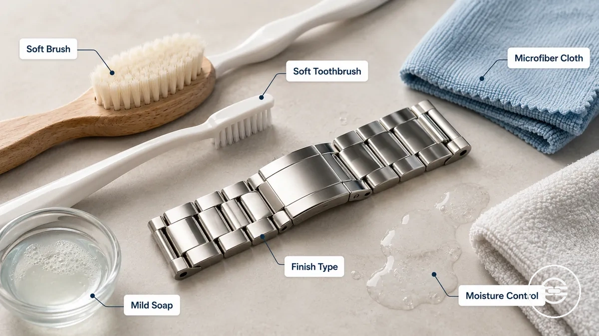 Outils sécurisés et nettoyant doux pour nettoyer un bracelet métallique de montre