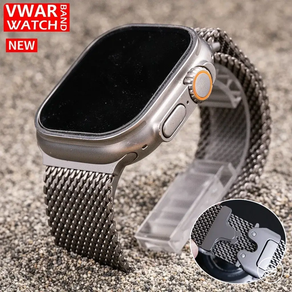 Pulseira milanesa de titânio para relógio com design de tira estilo paraquedas