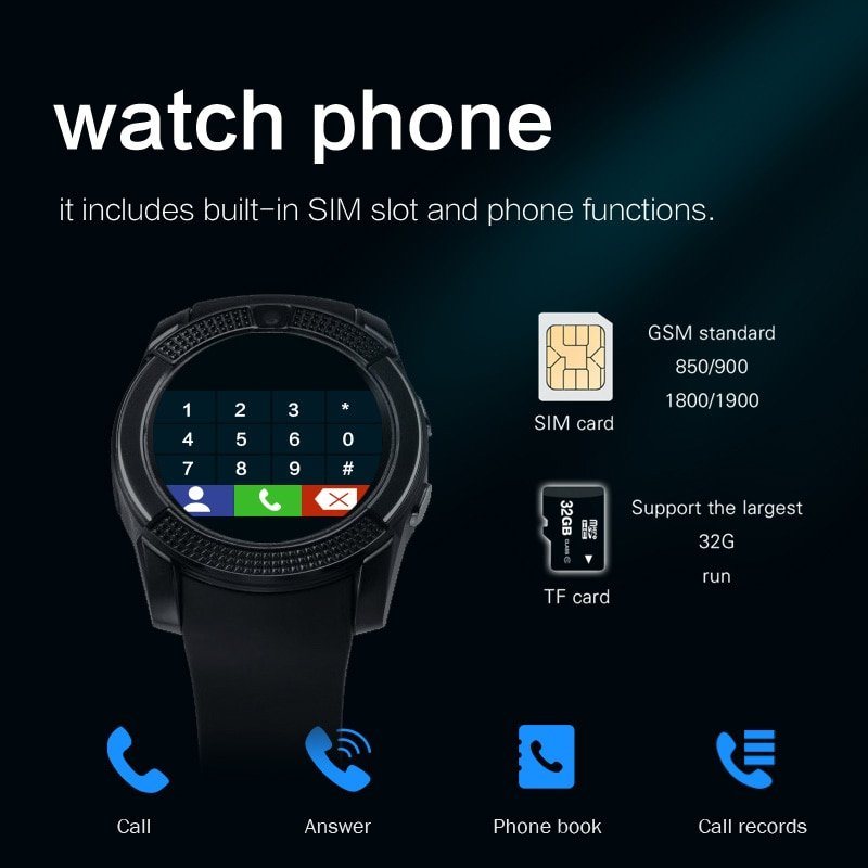 montre intelligente Sport hommes montre intelligente v8 carte sim