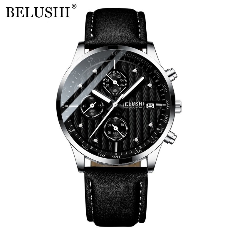 BELUSHI montre bracelet en cuir pour hommes chronographe Sport Quartz tanche lumineuse 1