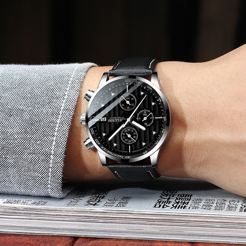 BELUSHI montre bracelet en cuir pour hommes chronographe Sport Quartz tanche lumineuse 2