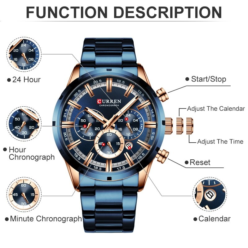 CURREN montre de sport pour hommes Top marque de luxe Quartz enti rement en acier tanche 2