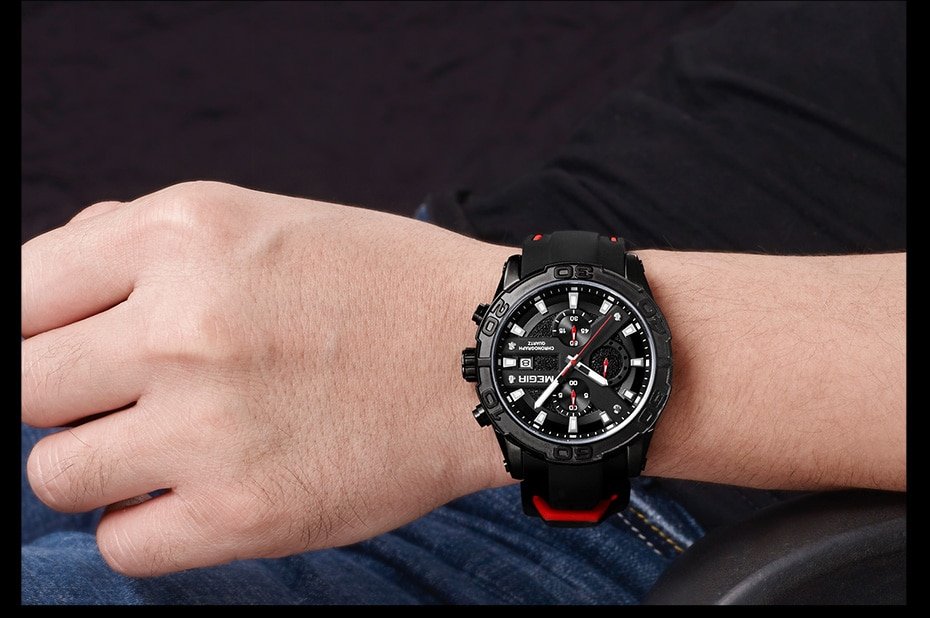 HTB1JO qUrvpK1RjSZPiq6zmwXXaX Montre MEGIR MG02 – Montre Chronographe Noir Homme
