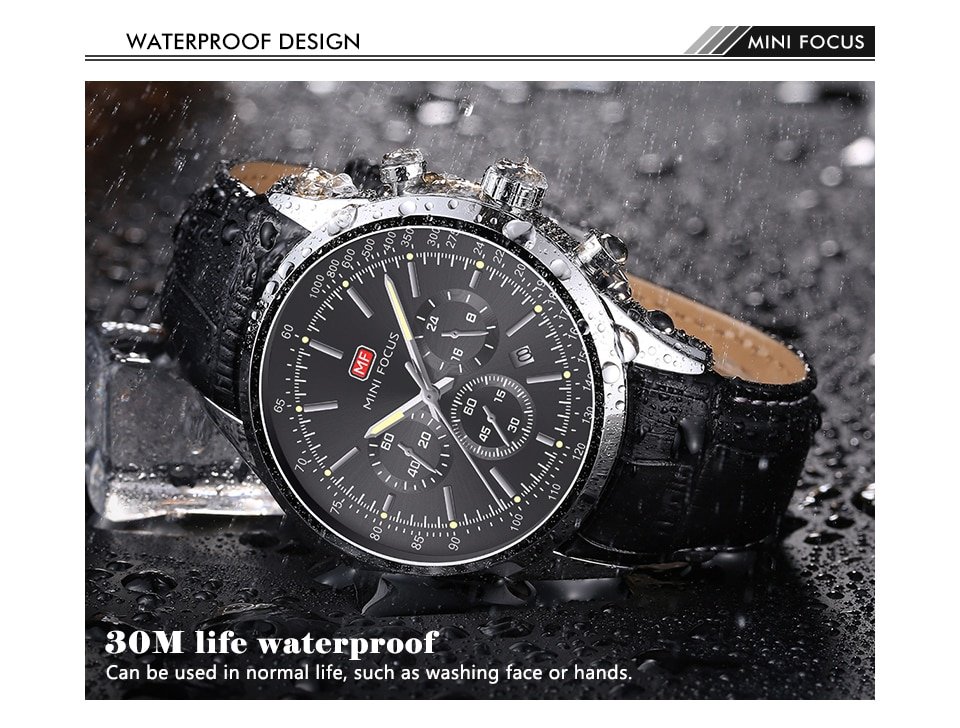 Hb0fa93c68c5f467c8ac9656d17f56e2cI Montre Homme MINI FOCUS MF06 – Cuir Noir avec Affichage Chronographe