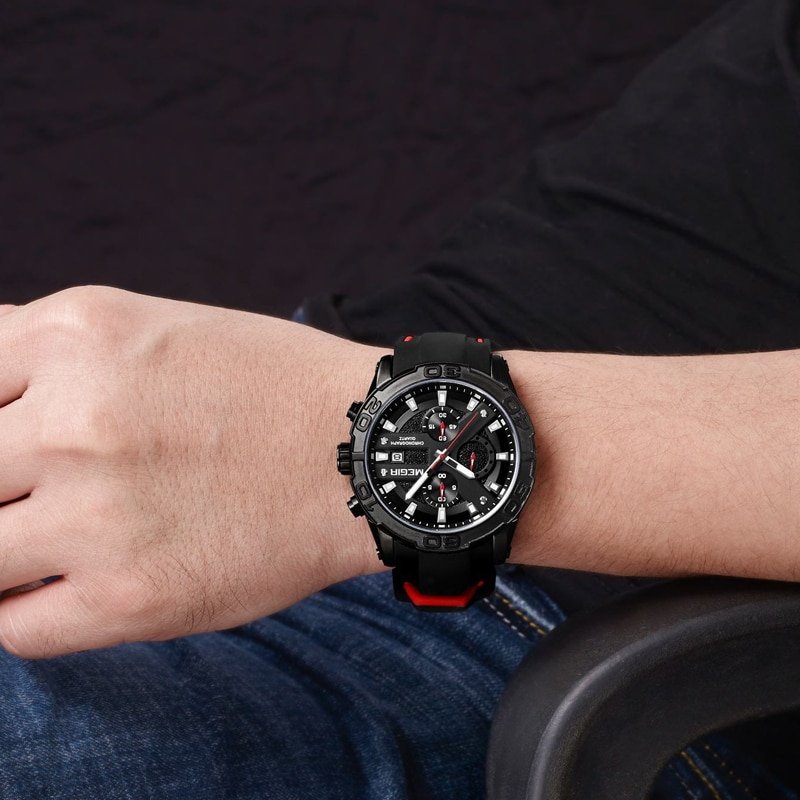 MEGIR montre bracelet Quartz analogique pour hommes tanche Sport chronographe Silicone militaire Date automatique 3 MEGIR montre bracelet Quartz analogique pour hommes tanche Sport chronographe Silicone militaire Date automatique 3